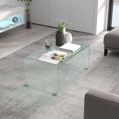 Mesa de centro de cristal resistente, diseño monobloque, sencilla y moderna, 80 x 45 x 35 cm, transparente