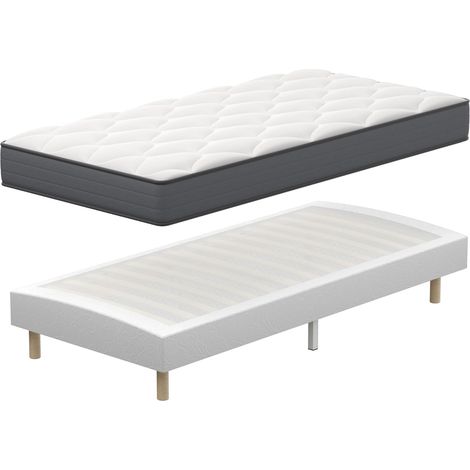 Dewinner – Ensemble sommier 90x190 avec matelas à mémoire de forme – 7 zones de confort – Lattes en bois massif – Stabilité renforcée – Montage facile