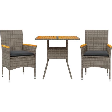 Maison Exclusive - Set Pranzo da Giardino 3pz con Cuscini Polyrattan Acacia Grigio