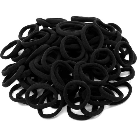 Lot de 100 élastiques à cheveux, bandeaux en coton sans couture, accessoires pour queue de cheval, chouchous noirs pour cheveux épais (1/5)