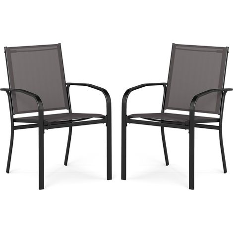 Sedie giardino impilabili tessuto traspirante braccioli mobili bistro prato Set sedie pranzo esterni 2 Grigio (1/4)