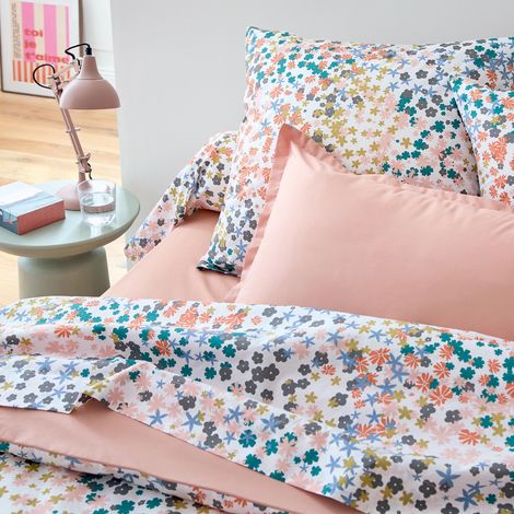 Taie d’oreiller percale de coton 80 fils motif floral Rose 50x70 cm