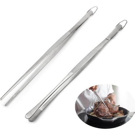 2 Pièces Pince Cuisine Inox, 30 cm Pinces à Épiler Extra Longues Utensiles de Cuisine avec Crochet Pinces de Cuisine Professionnelles pour la Cuisson de la Cuisson au Barbecue (Argent) (1/5)