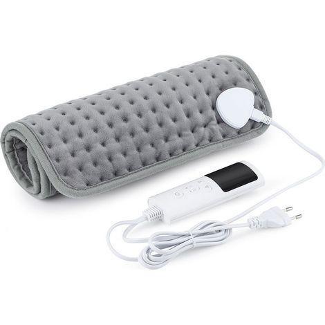 Coussin chauffant - Couverture chauffante - Enveloppement chauffant - 9 niveaux de chauffage - 4 réglages de minuterie - 30 × 60 cm - Fibre synthétique - Gris (1/5)