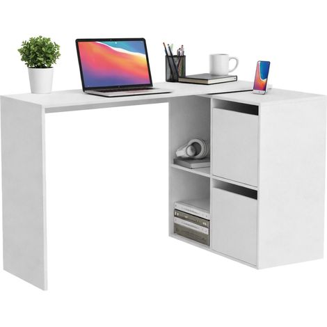 Scrivania Ascona, Scrittoio multifunzione modulare con scaffale, Tavolo da studio o ufficio multiposizione con montaggio ad angolo, 152x49h74 cm, Bianco