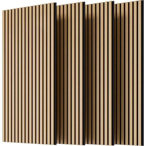 Panneaux muraux acoustiques à tasseaux 3D, lot de 4 en bois clair, panneaux décoratifs pour mur et plafond, effet lame rainurée, 120 x 60 cm CHICFURN (1/5)