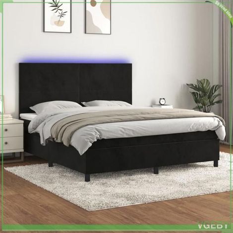 Lit - 3136019 - Velours noir - 180x200 cm - LED intégrée (1/5)