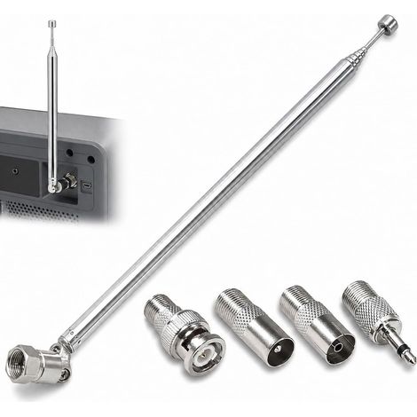 Antenne FM Télescopique 75 Ohm pour Tuner HiFi, Antenne Radio Dab+ avec Connecteur Type F et 4 Adaptateurs, Réception Signal Stable pour Mini-Système AV (1/5)