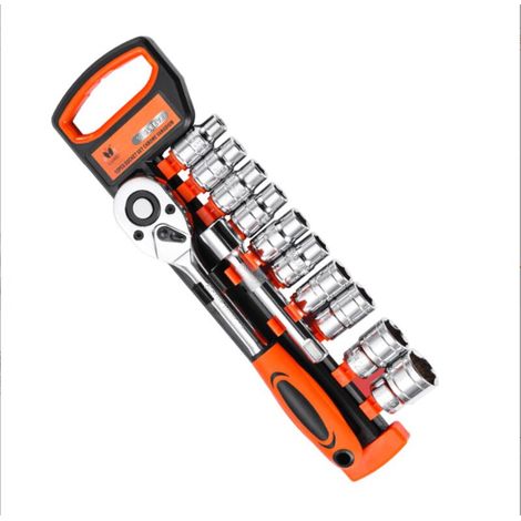 [NON UTILIZZATO] Set di 12 chiavi a cricchetto a sgancio rapido da 1/4" con 72 denti e bussole in acciaio Cr-V