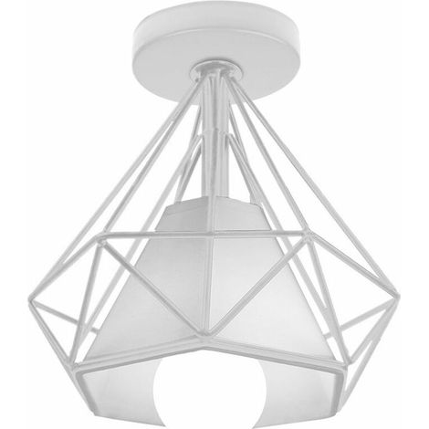 Retro Plafonnier vintage ,luminaires style industriel,lustre Abat-Jour rétro forme diamant , éclairage intérieur, lampe cuisine salon salle à manger chambre, E27, Ø 200mm , blanc BLOW (1/4)