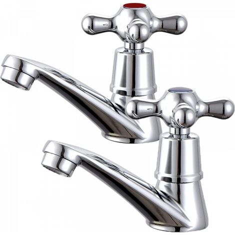 Paire de robinets de lavabo, robinets de salle de bain, mélangeurs, robinet de bain chaud et froid, robinet en laiton - Chromé (1/5)