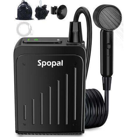Camping Shower, [Small+Portable & IPX8] Shower Pump, Durable, Type-C, Rechargeable, 3 Adjustable Speeds, for Fruits, Camping, Travel, Hiking (1/5)