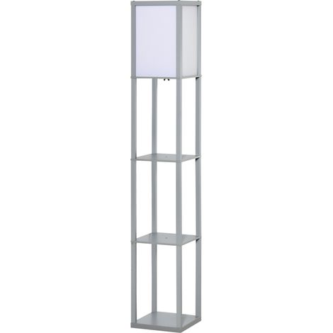 3--Tier Floor Lamp, Floor Light with Storage Shelf, Reading Standing Lamp with Acrylic Shade for Living Room, Bedroom, Kitchen, Dining Room, Office, Dorm, 160cm, Grey (1/5)