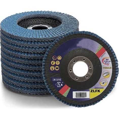 10 Dischi lamellari per smerigliatrici mis. 115 mm a GRANA 80 - Dischi a ventaglio in Zirconio per acciaio inox, alluminio e ghisa (1/5)