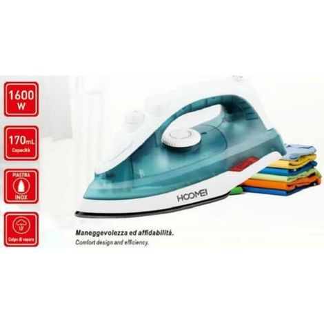 Trade Shop - Ferro Da Stiro 1600w 170ml Piastra Inox Maneggevole Con Impugnatura Ergonomica -