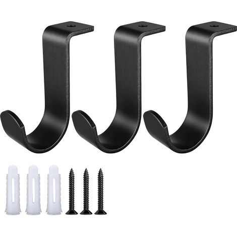 Support pour Tringle à Rideaux 3 Pièces, Set avec Vis, Montage Facile, Support pour Fixation Murale, Adapté pour Salon et Chambre à Coucher (Noir) (1/5)
