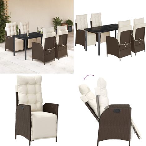 Ensemble à manger de jardin 5 pcs et coussins marron poly rotin - Chaise de jardin - Table de jardin (1/5)