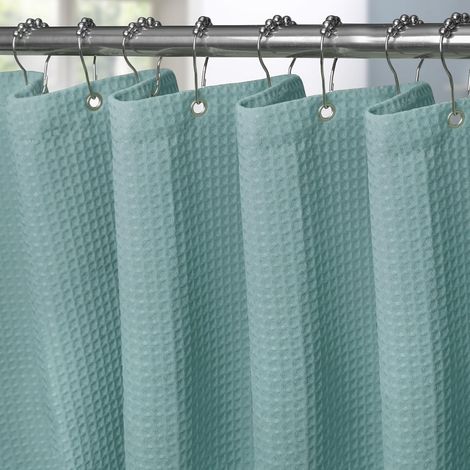 Rideau de Douche Motif Gaufre avec Anneaux en Métal Imperméable Anti-Moisissures Polyester Tissu Rideau Salle de Bain Lourd pour Baignoire Cabine de Douche 182x182CM (Turquoise) (1/5)