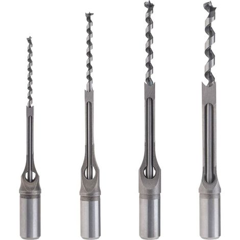 4pcs Woodworking Square Hole Drill Bit Kit, Wood Mortising Chisel Set 6.4mm/8mm/9.5mm/12.7mm for Carpentry Construction Decoration Industry