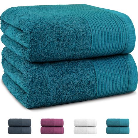 Set mit 2 großen Duschtüchern (180 x 90 cm), Saunatüchern, 100 % Baumwolle, 500 m³ Massagefunktion, Farbe: Petrol, Verpackungseinheit: 2er-Set (1/5)
