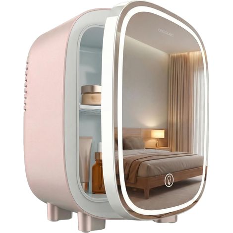 Mini Réfrigérateur à Cosmétiques 4 L avec Miroir 4000 Mirror Rose. Lumière LED avec 3 Intensités, Jusqu'à 5 °C de Refroidissement, Poignée Supérieure, Étagère Intérieure (1/5)