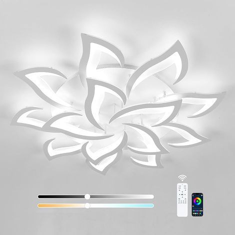 Plafonnier LED Dimmable, Moderne Luminaire Plafonnier 84W, Grand Lampe de Plafond avec Télécommande/Application pour Salon, Chambre à Coucher, Cuisine, 3000K-6500K, 96cm, Blanc [Classe énergétique E] (1/5)