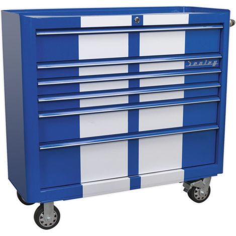 Sealey Rollcab 6 Drawer Wide Retro Style - Blue with White Stripes AP41206BWS (1/4)