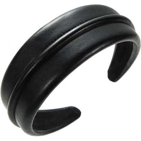 Haarreif aus Kunstleder für Damen, einfarbig, breit, leicht, Haarband, Haaraccessoires für Mädchen-Black (1/5)