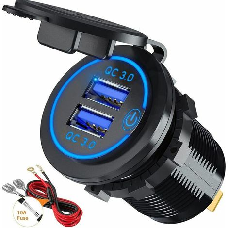 Adattatore presa caricabatteria rapido per auto USB Quick Charge 3.0 con interruttore 12V/24V 30W Doppio USB QC3.0 per marina, barca, moto, camion (1/5)