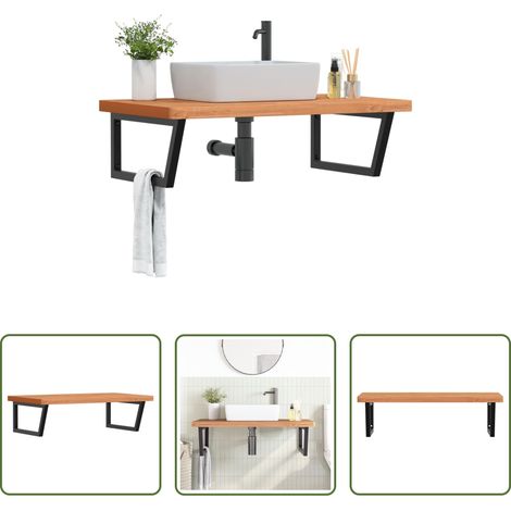 vidaXL Support de lavabo - Étagère de vasque murale acier et bois massif de hêtre (1/5)