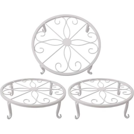 Support de pot de fleurs blanc 23 x 23 x 11,5 cm, support de plantes succulentes en fer rétro pour intérieur et extérieur, 3 pièces (1/5)