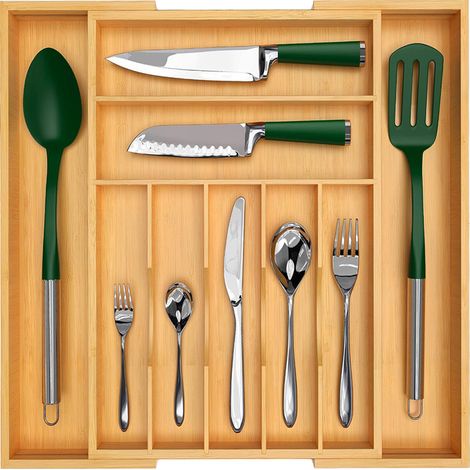 Range-couverts, plateau à couverts avec séparateurs de tiroir rainurés, ustensiles de cuisine extensibles pour couverts, 9 emplacements
