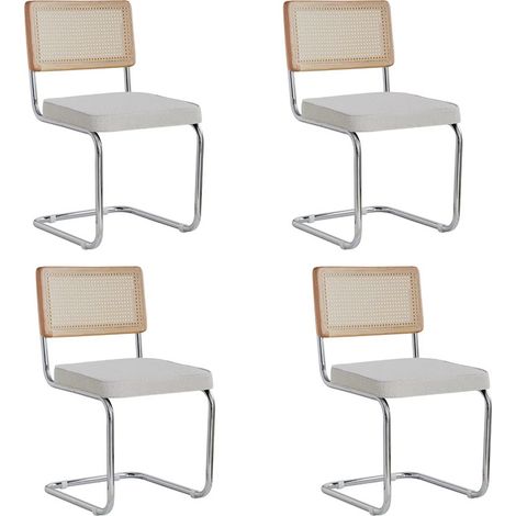 Lot de 4 chaises salle à manger vintage rotin plastique chaise bureau maison chambre dossier assise rembourrée velours grain nacre (1/5)