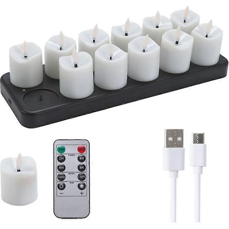 Bougies chauffe-plat rechargeables, lot de 12 bougies rechargeables avec base de chargement à distance, bougies LED sans flamme (1/5)