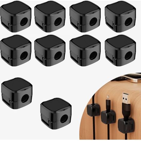 10-Piece Magnetic Cable Clips, Self-Adhesive Cable Organizer for Desk, Nightstand, Charging Cables, HDMI, USB, Audio Cables (Black) (1/4)