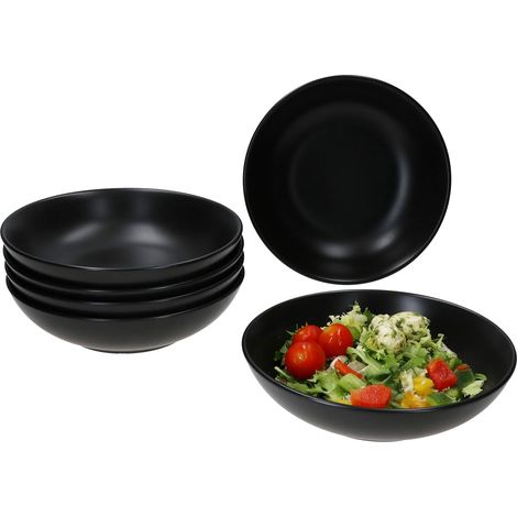 Lot de 6 assiettes creuses - 6 pièces - Grès noir mat - Contenance 420 ml - Pour soupes et pâtes - Diamètre 20 cm (1/5)