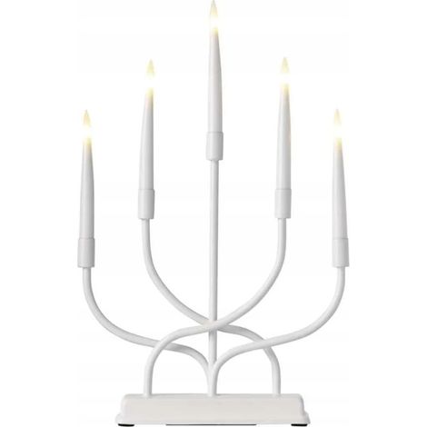 Kerzenleuchter, weiß, 5 LEDs, 40 cm, batteriebetrieben, Metall, warmweiß, IP20, Timer (1/4)