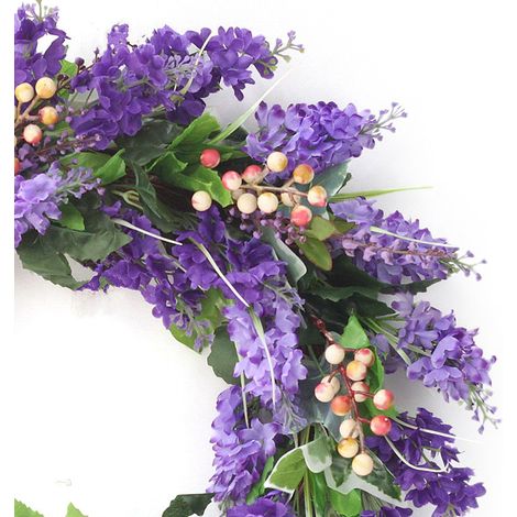 Couronne de lavande artificielle en tissu de soie, décoration pour porte d'entrée (1/3)