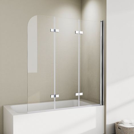 WDWRITTI Duschwand für Badewanne 120x140 cm Badewannenaufsatz 3-teilig Duschtrennwand für Badewanne Duschwand Badewanne Faltwand Duschabtrennung Badewanne, 6mm ESG Glas