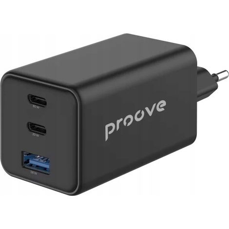 Cargador Proove Pocket GaN de 65 W negro (2Tipo-C + USB) Red rápida (1/5)