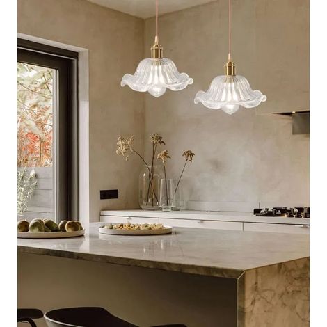 2pcs Suspension Luminaire Moderne,Lustre Abat-jour en Verre Vintage E27 Lampe de Plafond Design Fleurs Style Nordique,25cm (1/5)