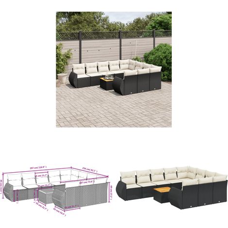 11-tlg. Garten-Sofagarnitur mit Kissen Schwarz Poly Rattan - Gartenmöbel - Esszimmergarnituren - Outdoor Möbel - Lounge Set - Rattan Gartenmöbel - Home & Living