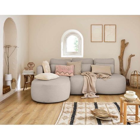 Mahina - 4-sitzer ecksofa links - schlaffunktion und bettkasten - aus bouclé-stoff - taupe