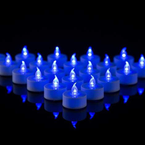 24 bougies chauffeplat LED sans flamme avec lumière bleue  Fausses bougies à piles  Pas de lumière vacillante