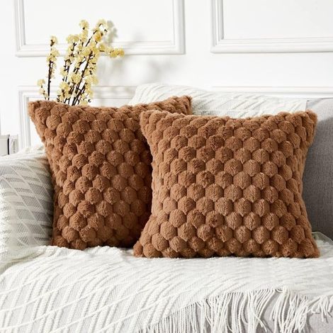 Federe - 2 pezzi - 40×40 cm - Ultra morbide e confortevoli - Federa decorativa per cuscino - Per divano, letto, soggiorno - Marrone (1/5)