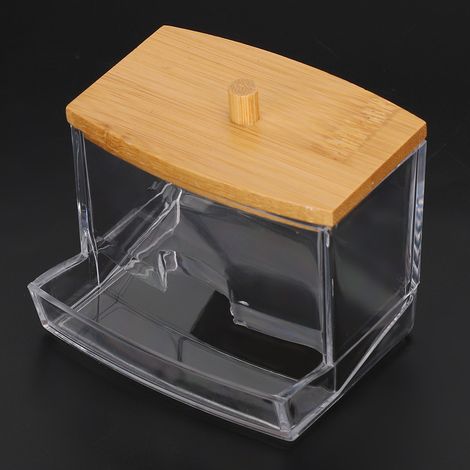 Transparente Gewürzdose mit Bambusdeckel, Aufbewahrungsbox für Wattestäbchen und Zahnstocher (rechteckig) (1/5)