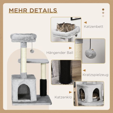 Arbre à chat 85 cm avec coin massage, grotte, lit, plateforme, poteaux à griffer en sisal, pour chat, gris clair (1/5)
