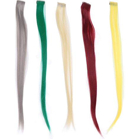 5pcs Mèches de Cheveux Synthétiques Longues et Droites Colorées à Clip, Extensions pour Halloween Fêtes Costumes (1/5)