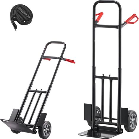 Transpalette à main, capacité 272 kg, diable robuste avec roues et poignée télescopique, chariot portable avec sangle de fixation pour déménagement, bureau, entrepôt, supermarché. (1/5)