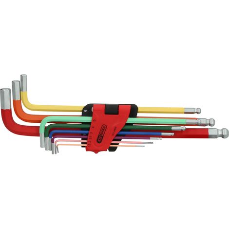 KS TOOLS Llave acodada hexagonal interior con cabeza esférica extralarga 9 pzs. - 151.4420 (1/5)